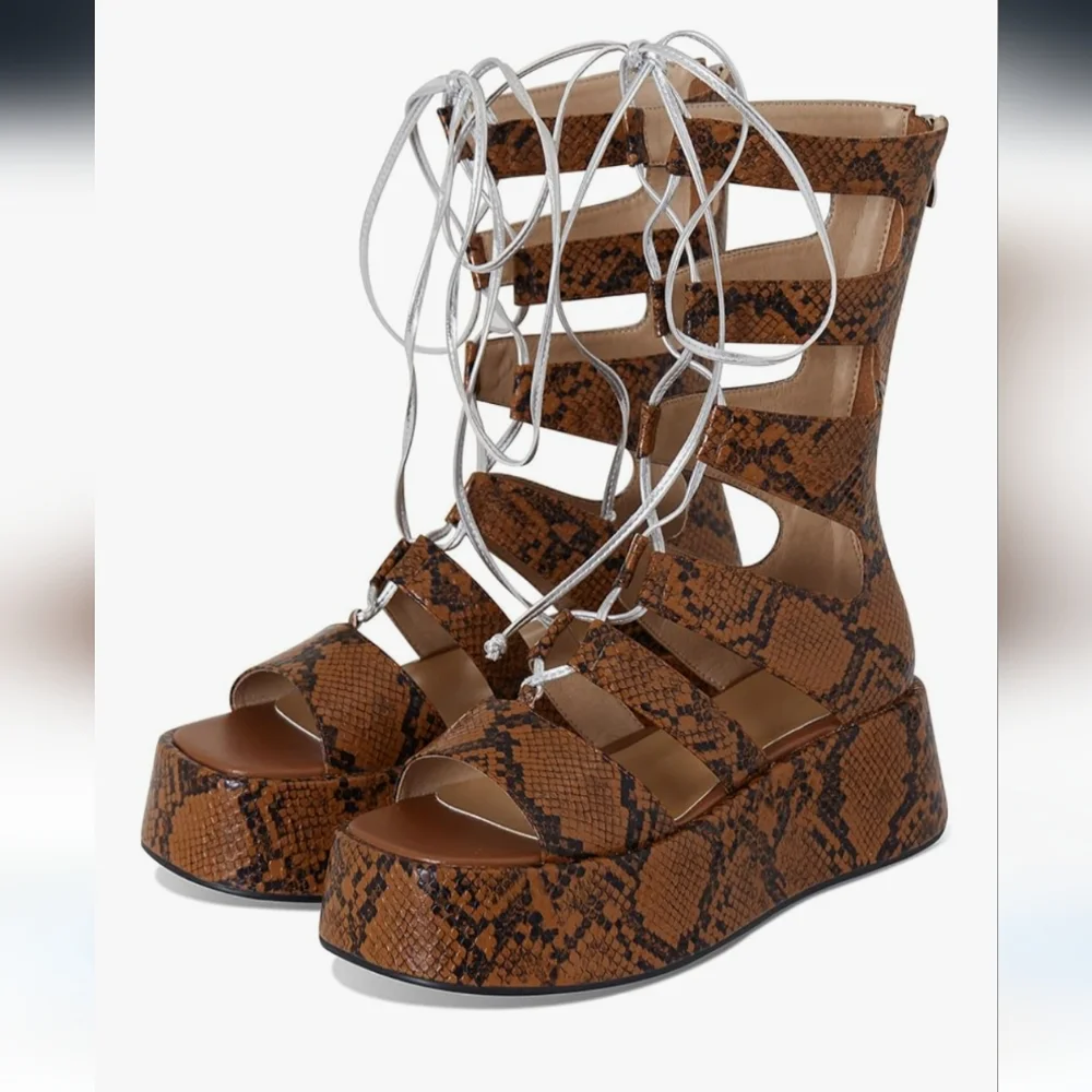 Brown Snakeskin Gladiator Platform Sandals